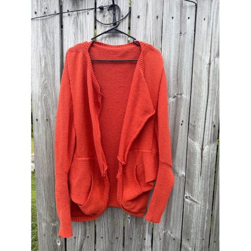 Boho Minimalist Unbranded Cardigan XL Orange Draped Open Front Knit Sweater